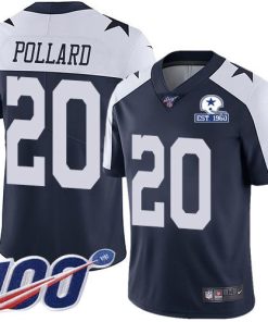 Nike Cowboys #20 Tony Pollard Navy Blue Thanksgiving Men's Stitched With Established In 1960 Patch NFL 100th Season Vapor Untouchable Limited Throwback Jer