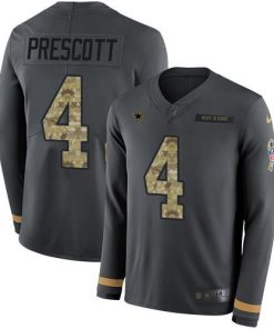 Nike Cowboys #4 Dak Prescott Anthracite Salute To Service Men's Stitched NFL Limited Therma Long Sleeve Jersey