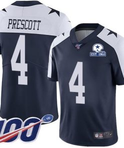 Nike Cowboys #4 Dak Prescott Navy Blue Thanksgiving Men's Stitched With Established In 1960 Patch NFL 100th Season Vapor Untouchable Limited Throwback Jers