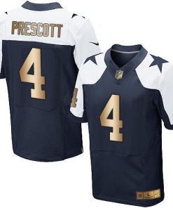 Nike Cowboys #4 Dak Prescott Navy Blue Thanksgiving Throwback Men's Stitched NFL Elite Gold Jersey