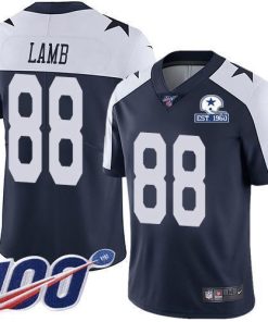 Nike Cowboys #88 CeeDee Lamb Navy Blue Thanksgiving Men's Stitched With Established In 1960 Patch NFL 100th Season Vapor Untouchable Limited Throwback Jers