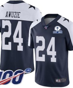 Nike Dallas Cowboys #24 Chidobe Awuzie Navy Blue Thanksgiving Men's Stitched With Established In 1960 Patch NFL 100th Season Vapor Untouchable Limited Thro