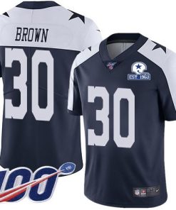 Nike Dallas Cowboys #30 Anthony Brown Navy Blue Thanksgiving Men's Stitched With Established In 1960 Patch NFL 100th Season Vapor Untouchable Limited Throw