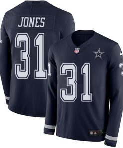 Nike Dallas Cowboys #31 Byron Jones Navy Blue Team Color Men's Stitched NFL Limited Therma Long Sleeve Jersey Men's