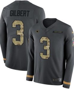 Nike Dallas Cowboys #3 Garrett Gilbert Anthracite Salute to Service Men's Stitched NFL Limited Therma Long Sleeve Jersey Men's