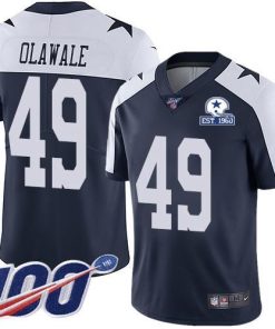 Nike Dallas Cowboys #49 Jamize Olawale Navy Blue Thanksgiving Men's Stitched With Established In 1960 Patch NFL 100th Season Vapor Untouchable Limited Thro
