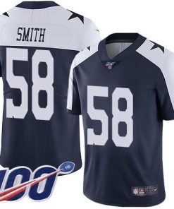 Nike Dallas Cowboys #58 Aldon Smith Navy Blue Thanksgiving Men's Stitched NFL 100th Season Vapor Throwback Limited Jersey Men's