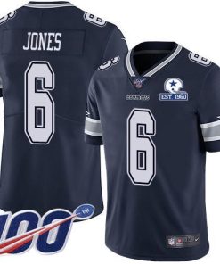 Nike Dallas Cowboys #6 Chris Jones Navy Blue Team Color Men's Stitched With Established In 1960 Patch NFL 100th Season Vapor Untouchable Limited Jersey Men
