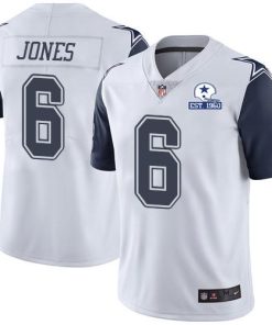 Nike Dallas Cowboys #6 Chris Jones White Men's Stitched With Established In 1960 Patch NFL Limited Rush Jersey Men's