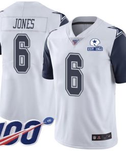 Nike Dallas Cowboys #6 Chris Jones White Men's Stitched With Established In 1960 Patch NFL Limited Rush 100th Season Jersey Men's