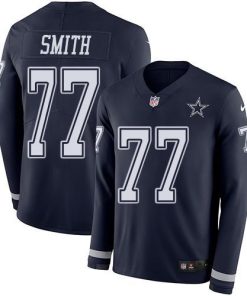 Nike Dallas Cowboys #77 Tyron Smith Navy Blue Team Color Men's Stitched NFL Limited Therma Long Sleeve Jersey Men's