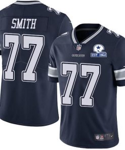 Nike Dallas Cowboys #77 Tyron Smith Navy Blue Team Color Men's Stitched With Established In 1960 Patch NFL Vapor Untouchable Limited Jersey Men's