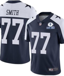 Nike Dallas Cowboys #77 Tyron Smith Navy Blue Thanksgiving Men's Stitched With Established In 1960 Patch NFL Vapor Untouchable Limited Throwback Jersey Men