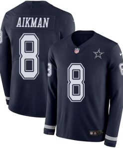Nike Dallas Cowboys #8 Troy Aikman Navy Blue Team Color Men's Stitched NFL Limited Therma Long Sleeve Jersey Men's
