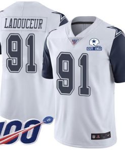 Nike Dallas Cowboys #91 L.P. Ladouceur White Men's Stitched With Established In 1960 Patch NFL Limited Rush 100th Season Jersey Men's