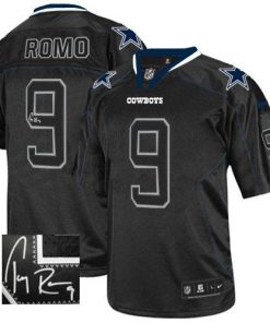 Nike Dallas Cowboys #9 Tony Romo Lights Out Black Men's Stitched NFL Elite Autographed Jersey Men's