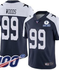 Nike Dallas Cowboys #99 Antwaun Woods Navy Blue Thanksgiving Men's Stitched With Established In 1960 Patch NFL 100th Season Vapor Untouchable Limited Throw