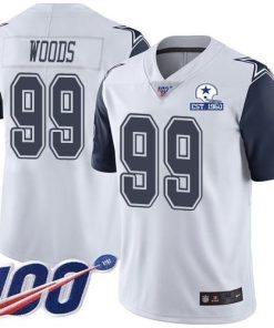 Nike Dallas Cowboys #99 Antwaun Woods White Men's Stitched With Established In 1960 Patch NFL Limited Rush 100th Season Jersey Men's