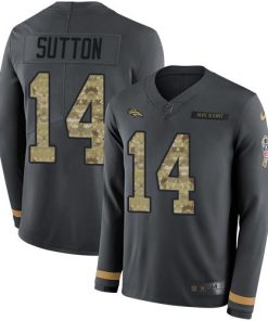 Nike Denver Broncos #14 Courtland Sutton Anthracite Salute to Service Men's Stitched NFL Limited Therma Long Sleeve Jersey Men's