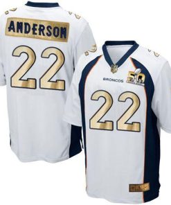 Nike Denver Broncos #22 C.J. Anderson White Men's Stitched NFL Game Super Bowl 50 Collection Jersey Men's