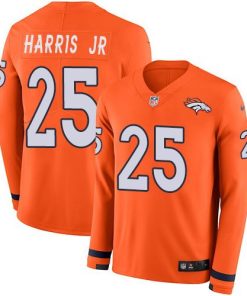 Nike Denver Broncos #25 Chris Harris Jr Orange Team Color Men's Stitched NFL Limited Therma Long Sleeve Jersey Men's