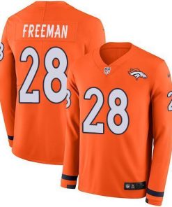 Nike Denver Broncos #28 Royce Freeman Orange Team Color Men's Stitched NFL Limited Therma Long Sleeve Jersey Men's