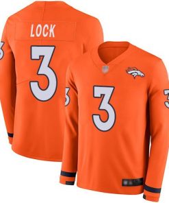 Nike Denver Broncos #3 Drew Lock Orange Team Color Men's Stitched NFL Limited Therma Long Sleeve Jersey Men's