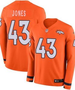 Nike Denver Broncos #43 Joe Jones Orange Team Color Men's Stitched NFL Limited Therma Long Sleeve Jersey Men's