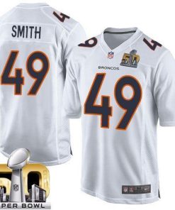 Nike Denver Broncos #49 Dennis Smith White Super Bowl 50 Men's Stitched NFL Game Event Jersey Men's