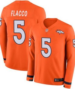Nike Denver Broncos #5 Joe Flacco Orange Team Color Men's Stitched NFL Limited Therma Long Sleeve Jersey Men's