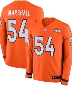 Nike Denver Broncos #54 Brandon Marshall Orange Team Color Men's Stitched NFL Limited Therma Long Sleeve Jersey Men's