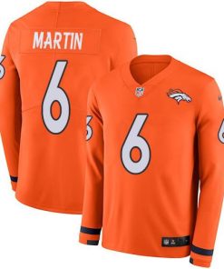 Nike Denver Broncos #6 Sam Martin Orange Team Color Men's Stitched NFL Limited Therma Long Sleeve Jersey Men's