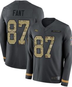 Nike Denver Broncos #87 Noah Fant Anthracite Salute to Service Men's Stitched NFL Limited Therma Long Sleeve Jersey Men's