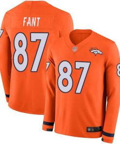 Nike Denver Broncos #87 Noah Fant Orange Team Color Men's Stitched NFL Limited Therma Long Sleeve Jersey Men's