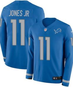 Nike Detroit Lions #11 Marvin Jones Jr Blue Team Color Men's Stitched NFL Limited Therma Long Sleeve Jersey Men's