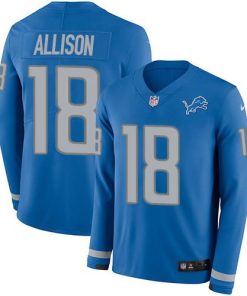 Nike Detroit Lions #18 Geronimo Allison Blue Team Color Men's Stitched NFL Limited Therma Long Sleeve Jersey Men's