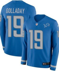 Nike Detroit Lions #19 Kenny Golladay Blue Team Color Men's Stitched NFL Limited Therma Long Sleeve Jersey Men's