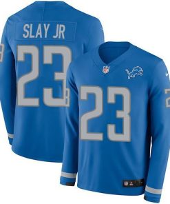Nike Detroit Lions #23 Darius Slay Jr Blue Team Color Men's Stitched NFL Limited Therma Long Sleeve Jersey Men's