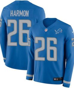Nike Detroit Lions #26 Duron Harmon Blue Team Color Men's Stitched NFL Limited Therma Long Sleeve Jersey Men's