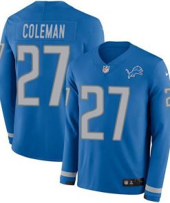 Nike Detroit Lions #27 Justin Coleman Blue Team Color Men's Stitched NFL Limited Therma Long Sleeve Jersey Men's