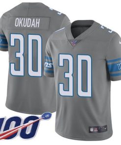Nike Detroit Lions #30 Jeff Okudah Gray Men's Stitched NFL Limited Rush 100th Season Jersey Men's