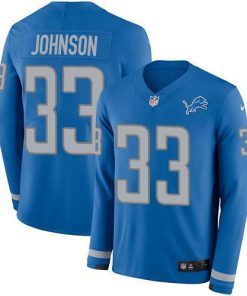 Nike Detroit Lions #33 Kerryon Johnson Blue Team Color Men's Stitched NFL Limited Therma Long Sleeve Jersey Men's