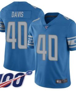 Nike Detroit Lions #40 Jarrad Davis Blue Team Color Men's Stitched NFL 100th Season Vapor Limited Jersey Men's