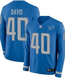Nike Detroit Lions #40 Jarrad Davis Blue Team Color Men's Stitched NFL Limited Therma Long Sleeve Jersey Men's