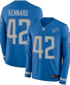 Nike Detroit Lions #42 Devon Kennard Blue Team Color Men's Stitched NFL Limited Therma Long Sleeve Jersey Men's
