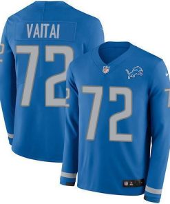 Nike Detroit Lions #72 Halapoulivaati Vaitai Blue Team Color Men's Stitched NFL Limited Therma Long Sleeve Jersey Men's