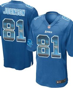 Nike Detroit Lions #81 Calvin Johnson Blue Team Color Men's Stitched NFL Limited Strobe Jersey Men's