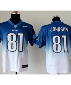 Nike Detroit Lions #81 Calvin Johnson Blue/White Men's Stitched NFL Elite Fadeaway Fashion Jersey Men's