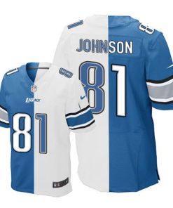 Nike Detroit Lions #81 Calvin Johnson Blue/White Men's Stitched NFL Elite Split Jersey Men's