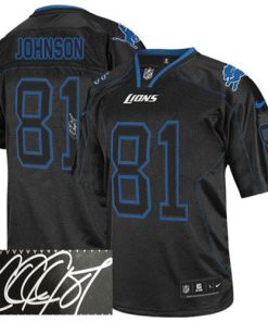 Nike Detroit Lions #81 Calvin Johnson Lights Out Black Men's Stitched NFL Elite Autographed Jersey Men's